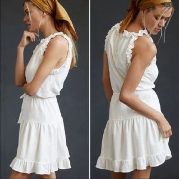 Sundays Larissa Dress Size L White Sleeveless Ruffled Drawstring Anthropologie - Picture 2 of 11